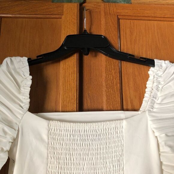 Anthropologie OPT Square Neck Ruched Sleeve Ruffle Hem MIDI Dress- S - Picture 9 of 14